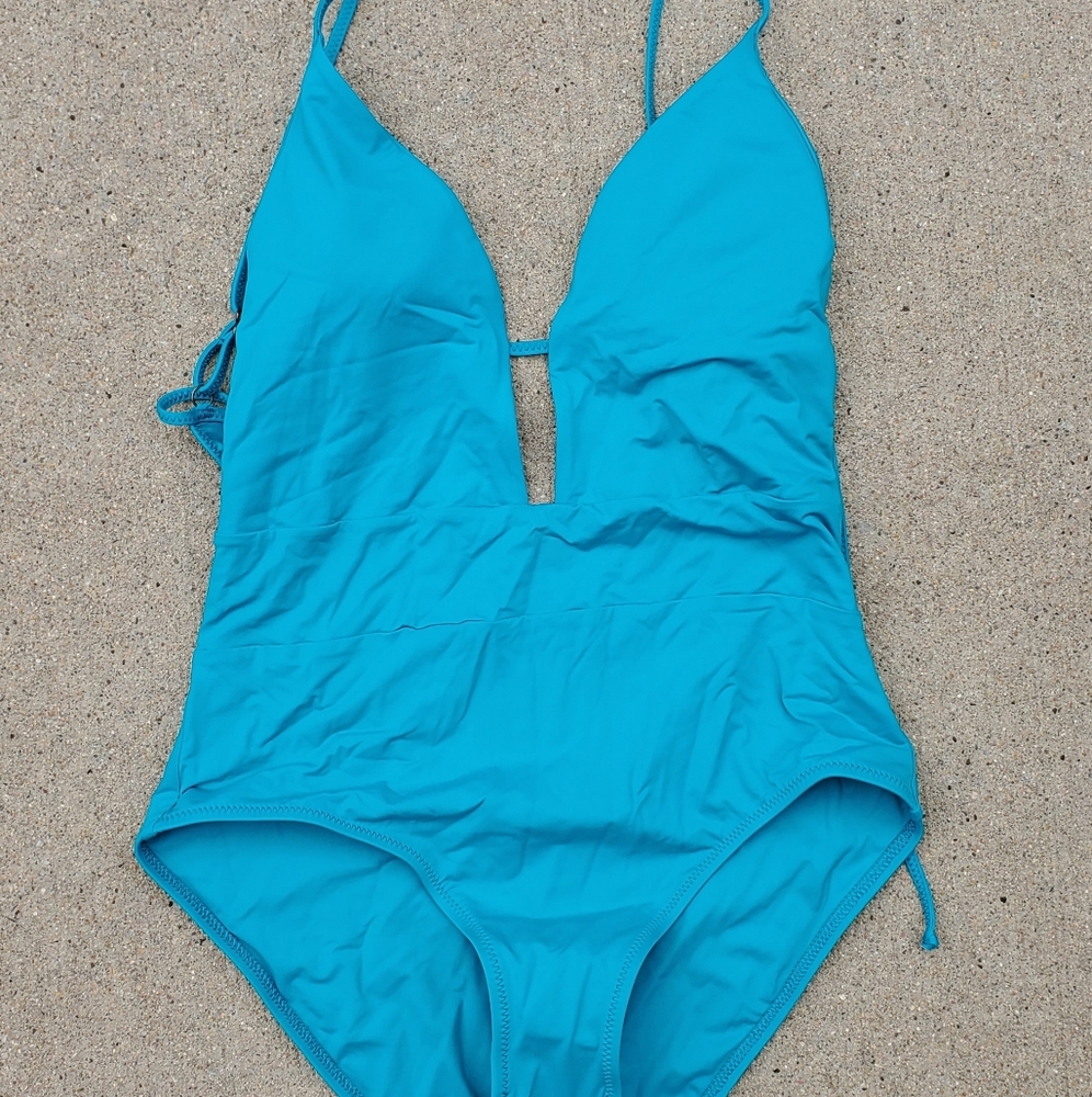 Becca One Piece Teal Aqua Bathing Suit Sz L NWT